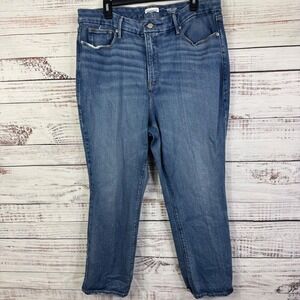 Good American Good Legs Straight Mid Rise Jeans Size 16 Distressed Hem Denim‎
